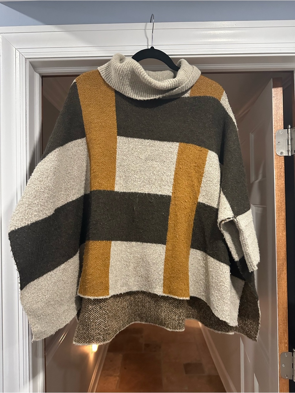 Zara Colorblock Funnel Neck Sweater in Mustard, Olive & Cream